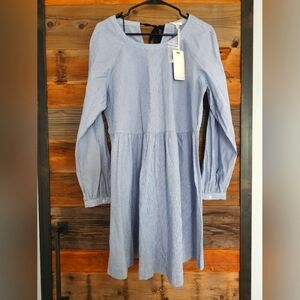 NWT M Anthropologie Pleione Blue Striped Dress